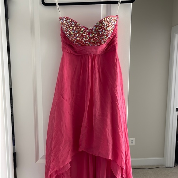 Sherri Hill Elegant Pink Strapless Gown with Embellished Bodice - Picture 3 of 7
